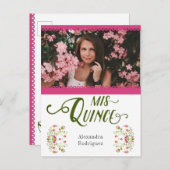 Pink Traditional Mexican Floral Photo Quinceanera Invitation Postcard (Front/Back)