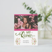 Pink Traditional Mexican Floral Photo Quinceanera Invitation Postcard (Standing Front)
