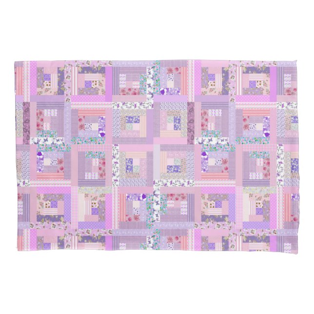 Pink Traditional Patchwork Quilt Retro Faux Sewing Pillow Case (Front)