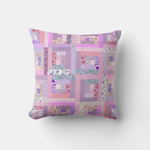 Pink Traditional Patchwork Quilt Retro Faux Sewing Throw Pillow