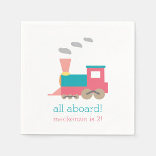 Pink Train Birthday Party Personalized Napkin