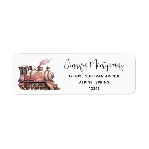 Pink Train Engine Vintage Steampunk Style Address Label