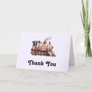Pink Train Engine Vintage Steampunk Style Letterpress Thank You Card