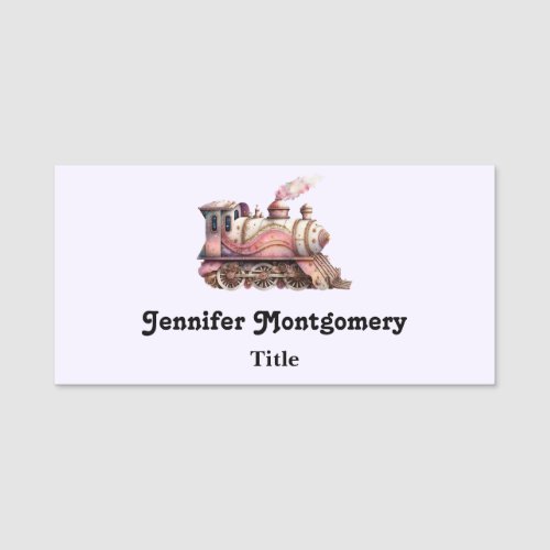 Pink Train Engine Vintage Steampunk Style Name Tag