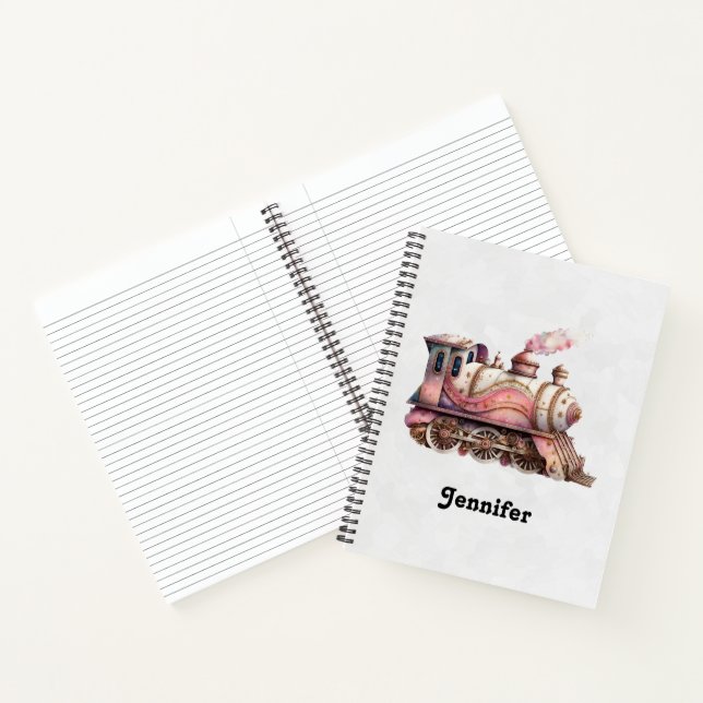 Pink Train Engine Vintage Steampunk Style Notebook (Inside)