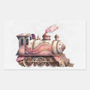 Pink Train Engine Vintage Steampunk Style Rectangular Sticker