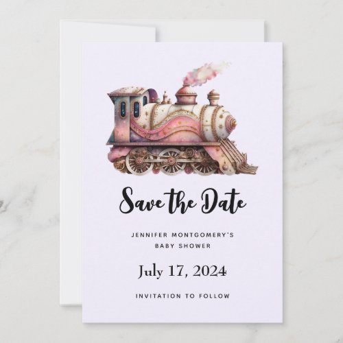 Pink Train Engine Vintage Steampunk Style Save The Date