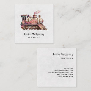 Pink Train Engine Vintage Steampunk Style Square Business Card