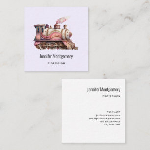 Pink Train Engine Vintage Steampunk Style Square Business Card