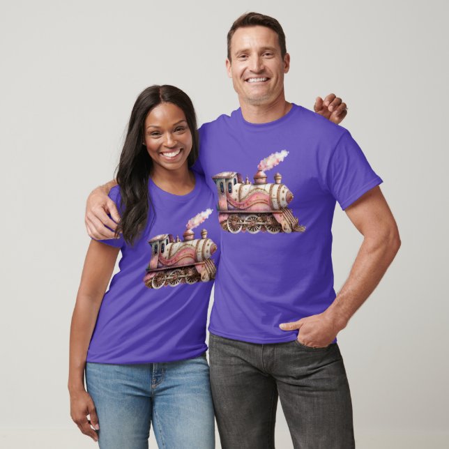 Pink Train Engine Vintage Steampunk Style T-Shirt (Unisex)