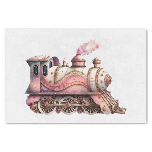 Pink Train Engine Vintage Steampunk Style Tissue Paper