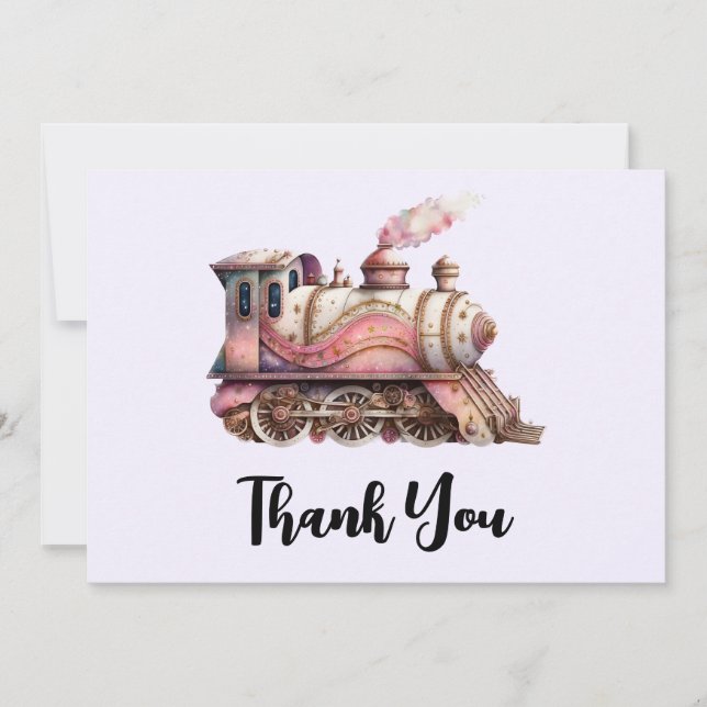 Pink Train Engine Vintage Steampunk Thank You (Front)