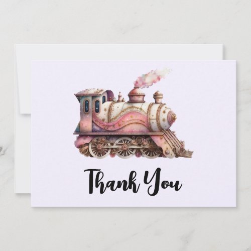 Pink Train Engine Vintage Steampunk Thank You