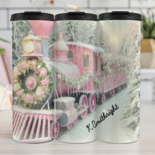 Pink Train Floral Winter Wonderland Thermal Tumbler