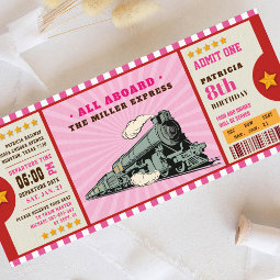 Pink Train Ticket Birthday Boarding Pass Invitation | Zazzle