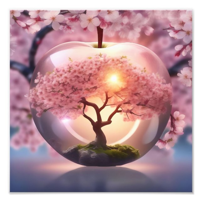 Pink Translucent Apple With Apple Tree Scene, Photo Print (Front)