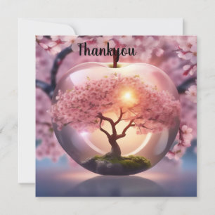 Pink Translucent Apple With Apple Tree Scene, Thank You Card