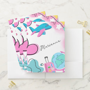 Pink Travel The World Girls Pocket Folder