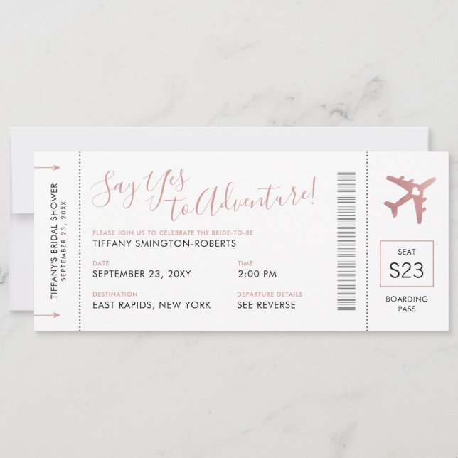 Pink Travel Theme Bridal Shower Boarding Pass Invitation (Front)