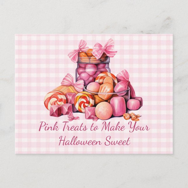 Pink Treats to Make Your Halloween Sweet Halloween Holiday Postcard (Front)