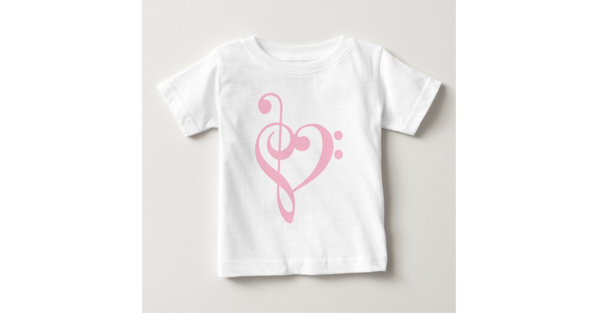 Pink Treble Clef Bass Clef Heart Baby T Shirt Zazzle Com