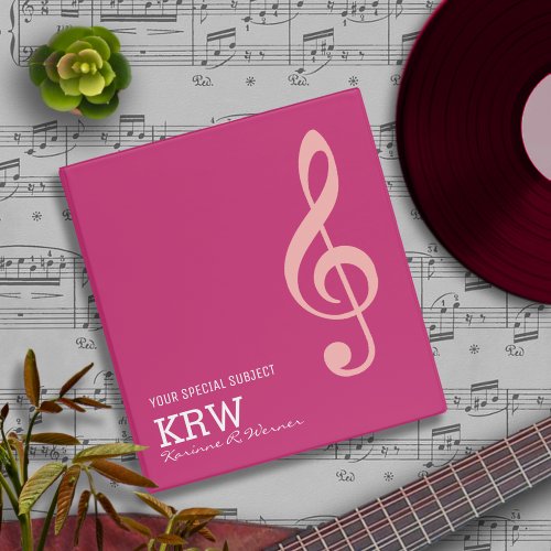 pink treble clef musical note on magenta 3 ring binder