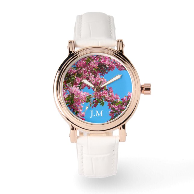 Pink Tree Blossom and Blue Sky Initials Watch (Front)