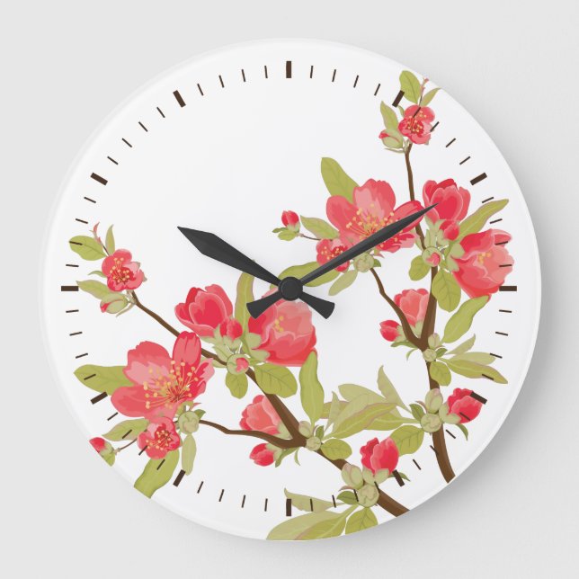 Pink Tree Blossoms Wall Clock (Front)