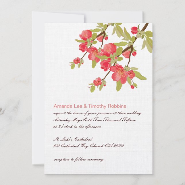 Pink Tree Blossoms Wedding Invitation (Front)