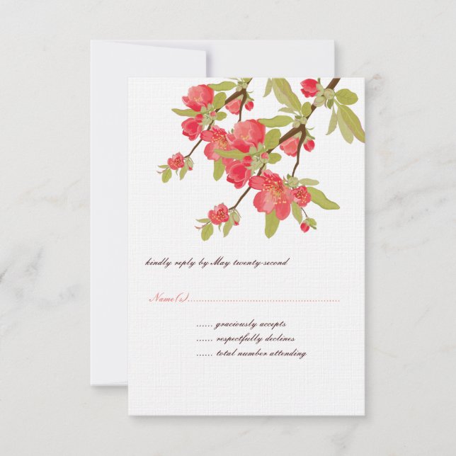 Pink Tree Blossoms Wedding RSVP Cards (Front)