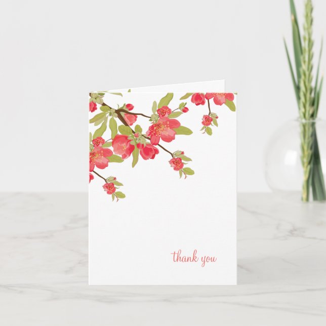 Pink Tree Blossoms Wedding Thank You Cards (Front)