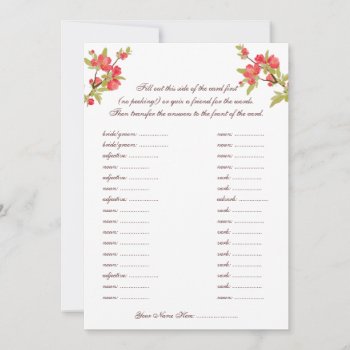 Pink Tree Blossoms Wedding Vows Libs Cards by EnduringMoments at Zazzle