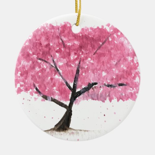 Pink tree cherry blossom sakura watercolor Japan Ceramic Ornament
