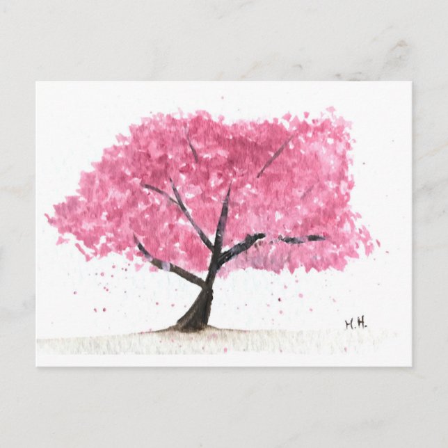 Pink tree cherry blossom watercolor Sakura  Postcard (Front)