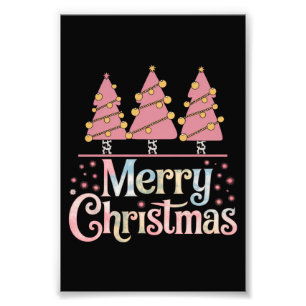 Pink Tree Christmas Holiday Winter Girl Photo Print
