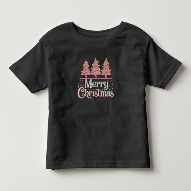 Pink Tree Christmas Holiday Winter Girl  Toddler T-shirt (Front)