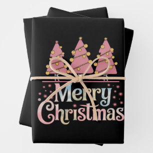 Pink Tree Christmas Holiday Winter Girl Wrapping Paper Sheets