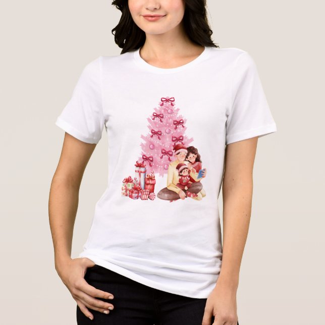 Pink Tree Family Moment #Christmas #Christmastree Tri-Blend Shirt (Front)