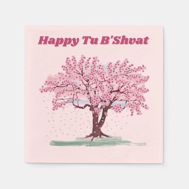 Pink Tree Happy Tu B'shvat  Napkins (Front)