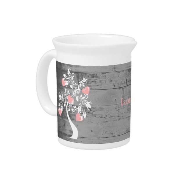Pink Tree of Hearts Personalized Beverage Pitcher (Left)