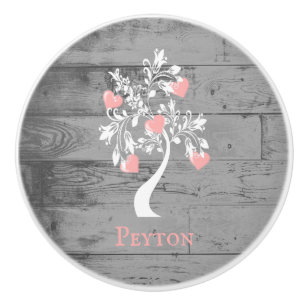 Pink Tree of Hearts Personalized Ceramic Knob