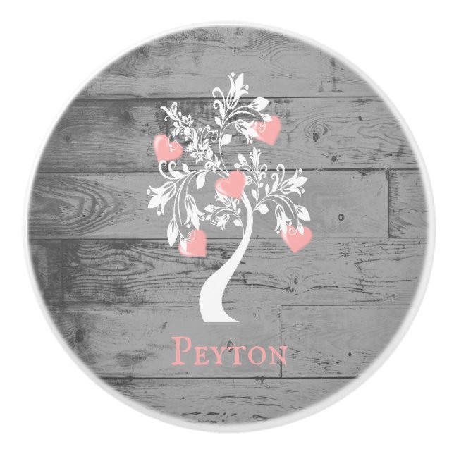 Pink Tree of Hearts Personalized Ceramic Knob (Front)