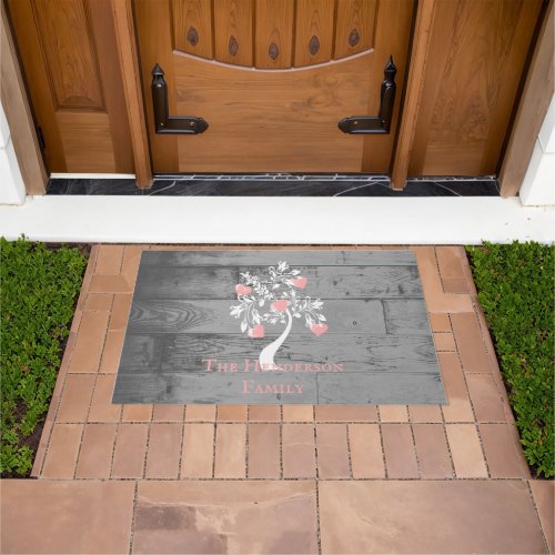 Pink Tree of Hearts Personalized Doormat