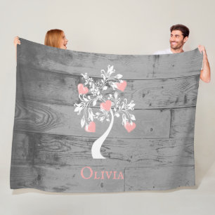 Pink Tree of Hearts Personalized Fleece Blanket