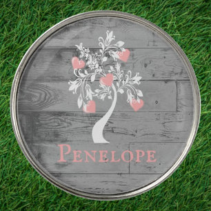 Pink Tree of Hearts Personalized Golf Ball Marker