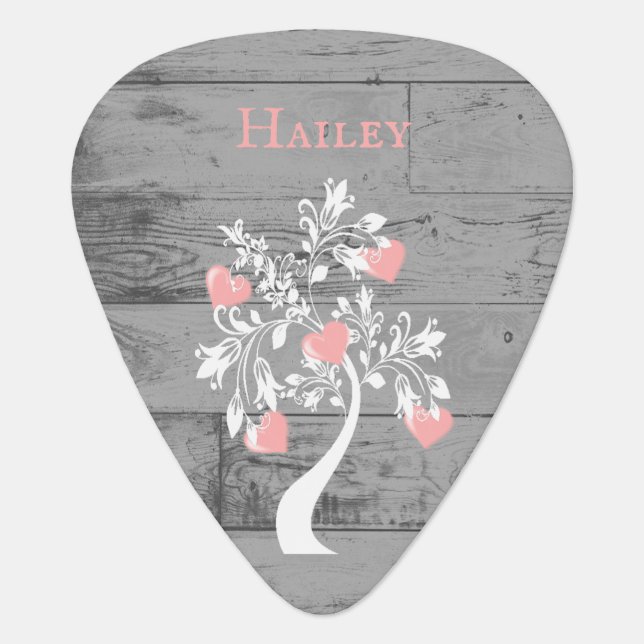 Pink Tree of Hearts Personalized Guitar Pick (Front)