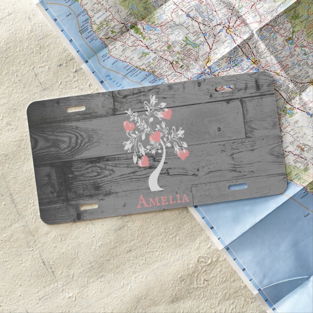 Pink Tree of Hearts Personalized License Plate (In Situ)