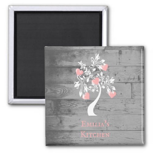 Pink Tree of Hearts Personalized Magnet