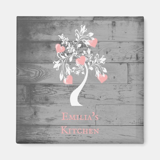 Pink Tree of Hearts Personalized Magnet (Front)