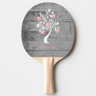 Pink Tree of Hearts Personalized Ping Pong Paddle